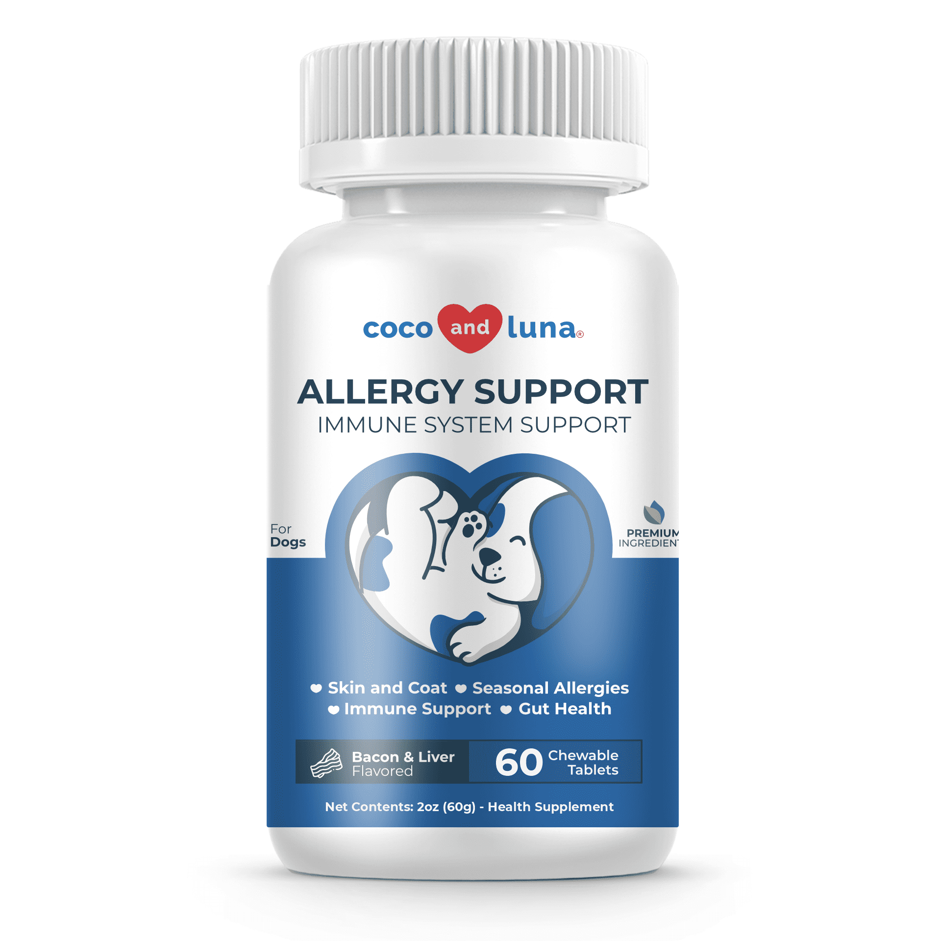 Allergy Support for Dogs - 60 Chewable Tablets - Coco and Luna