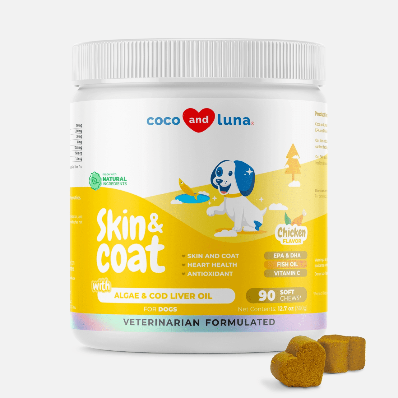 Skin & Coat for Dogs - 90 Soft Chews - Coco and Luna