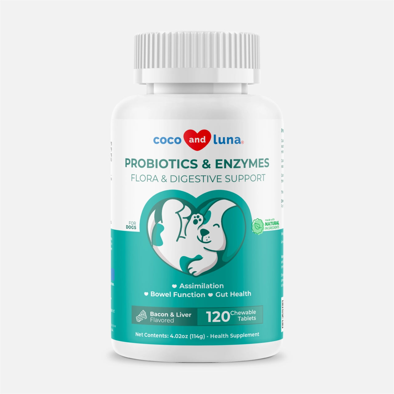 Probiotics and Enzymes for Dogs - 120 Chewable Tablets - Coco and Luna