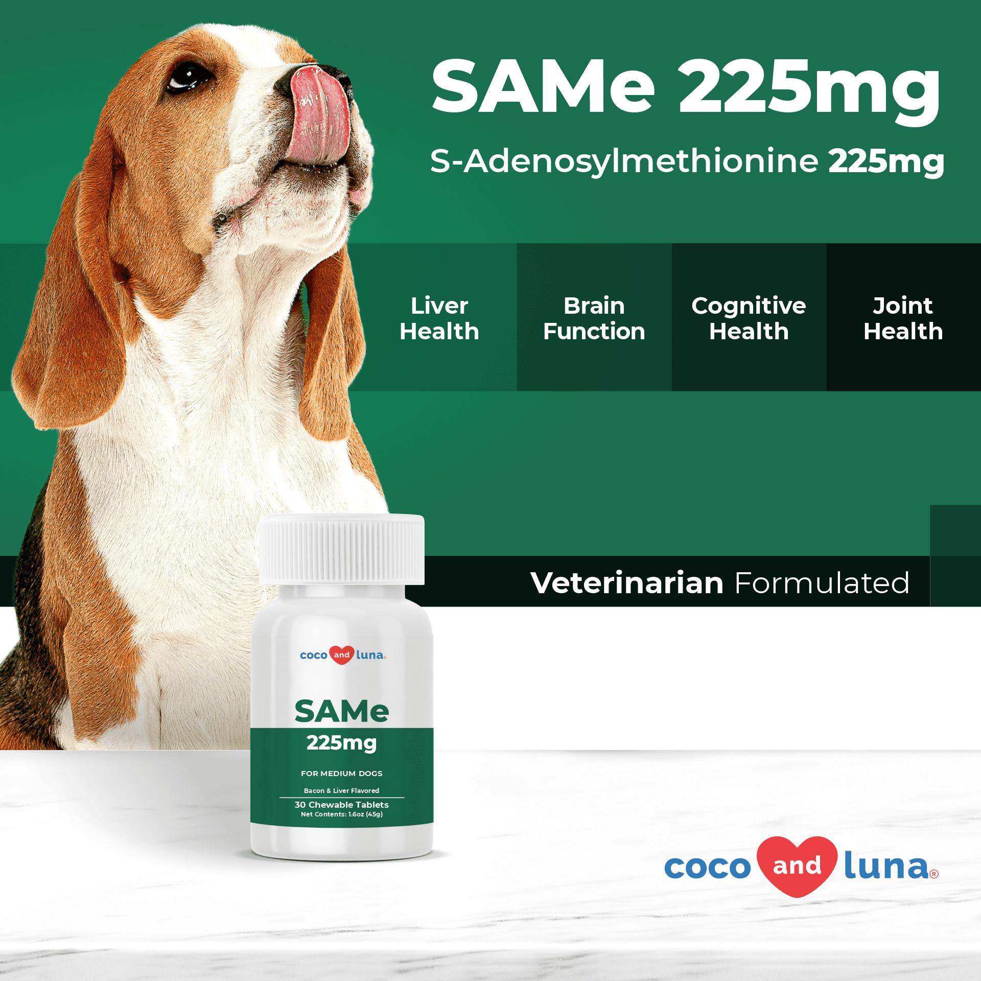 Same for Dogs - S-Adenosyl-L-Methionine, Same 225mg, Liver Supplement for Dogs, Promotes Cognitive Support and Liver Support (Veterinarian Formulated, Medium Dogs)… - Coco and Luna