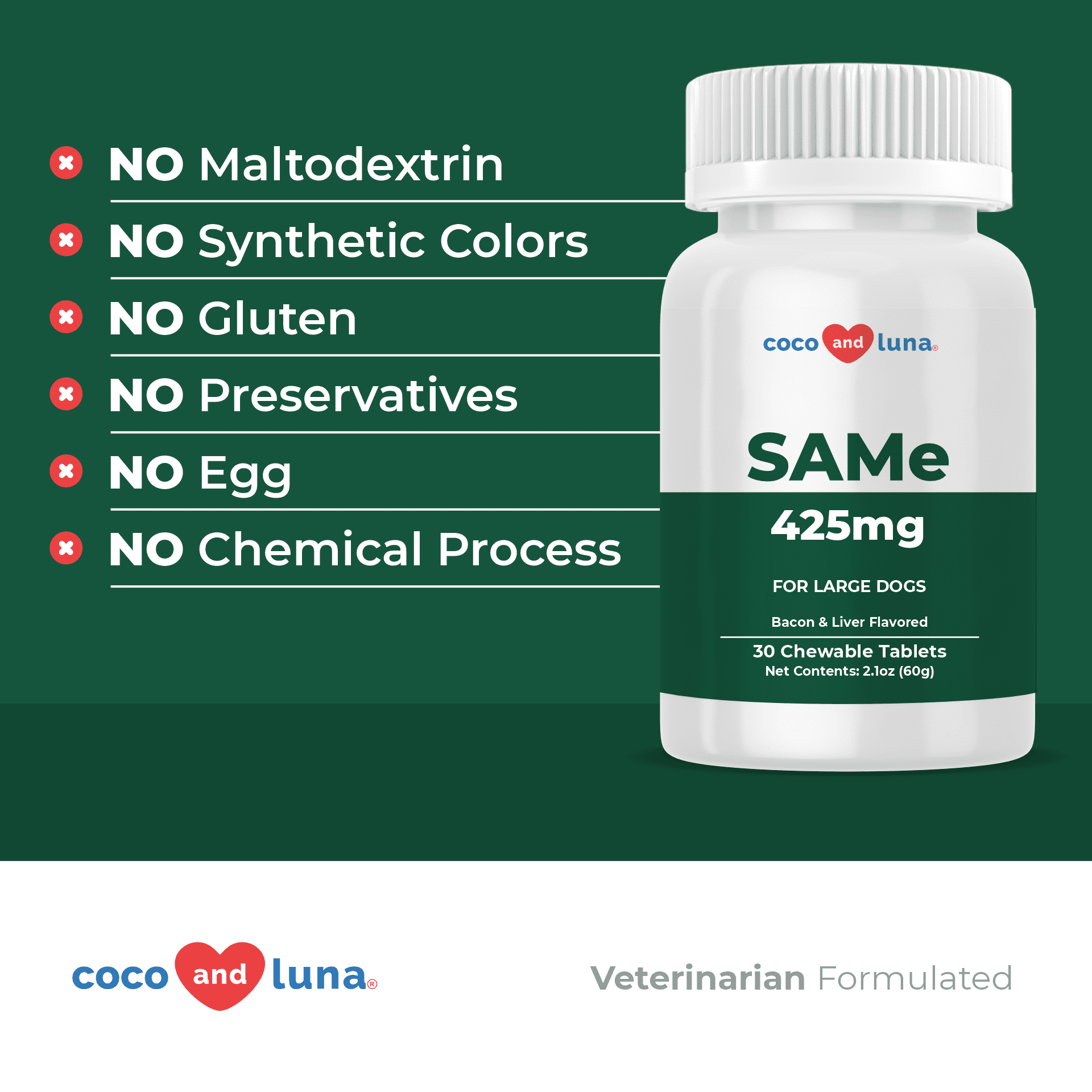 Same for Large Dogs - S-Adenosyl-L-Methionine, Same 425mg, Promotes Cognitive Support, Dog Liver Support Supplement (Veterinarian Formulated, Large Dogs) - Coco and Luna