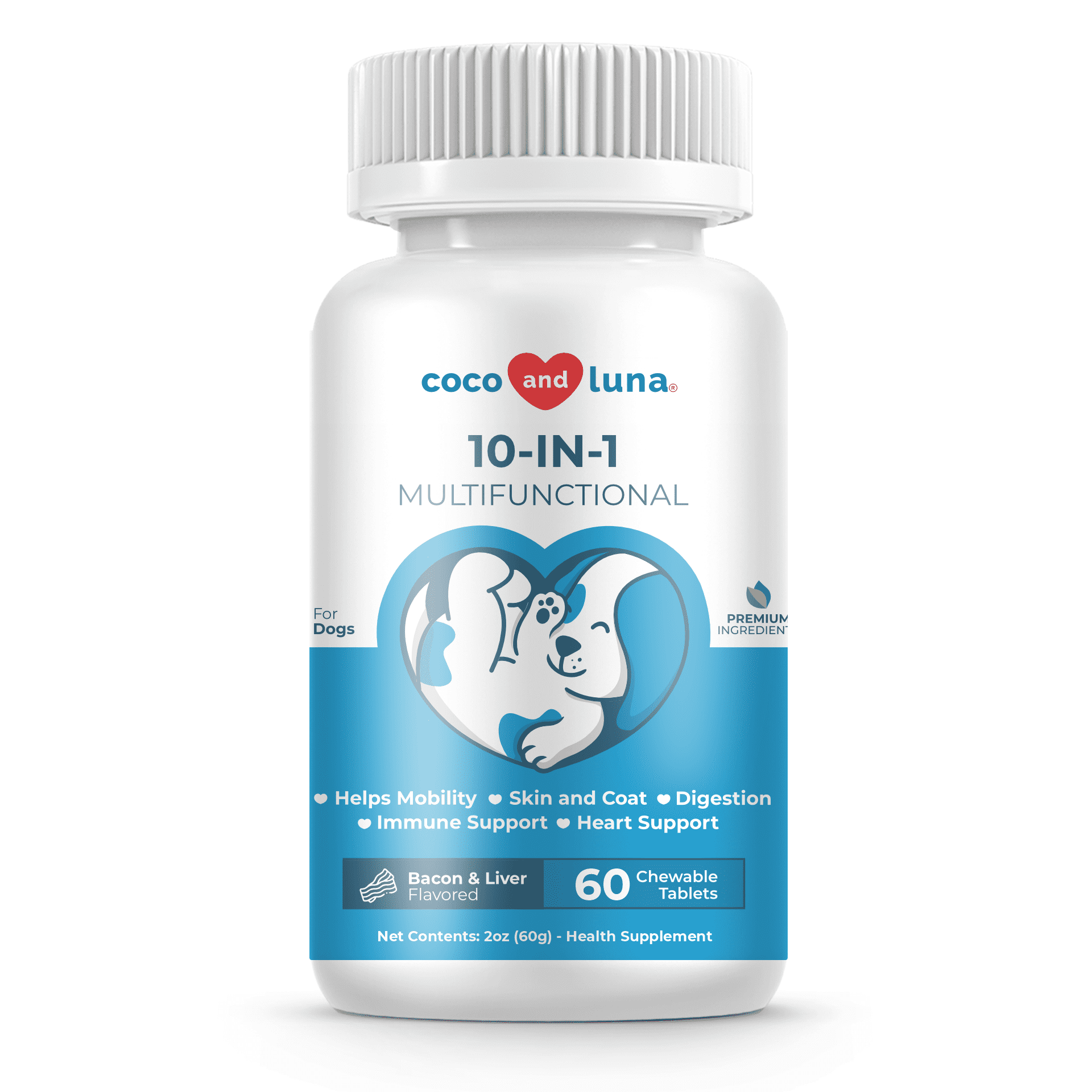 10 in 1 Multivitamin for Dogs - 60 Chewable Tablets - Coco and Luna