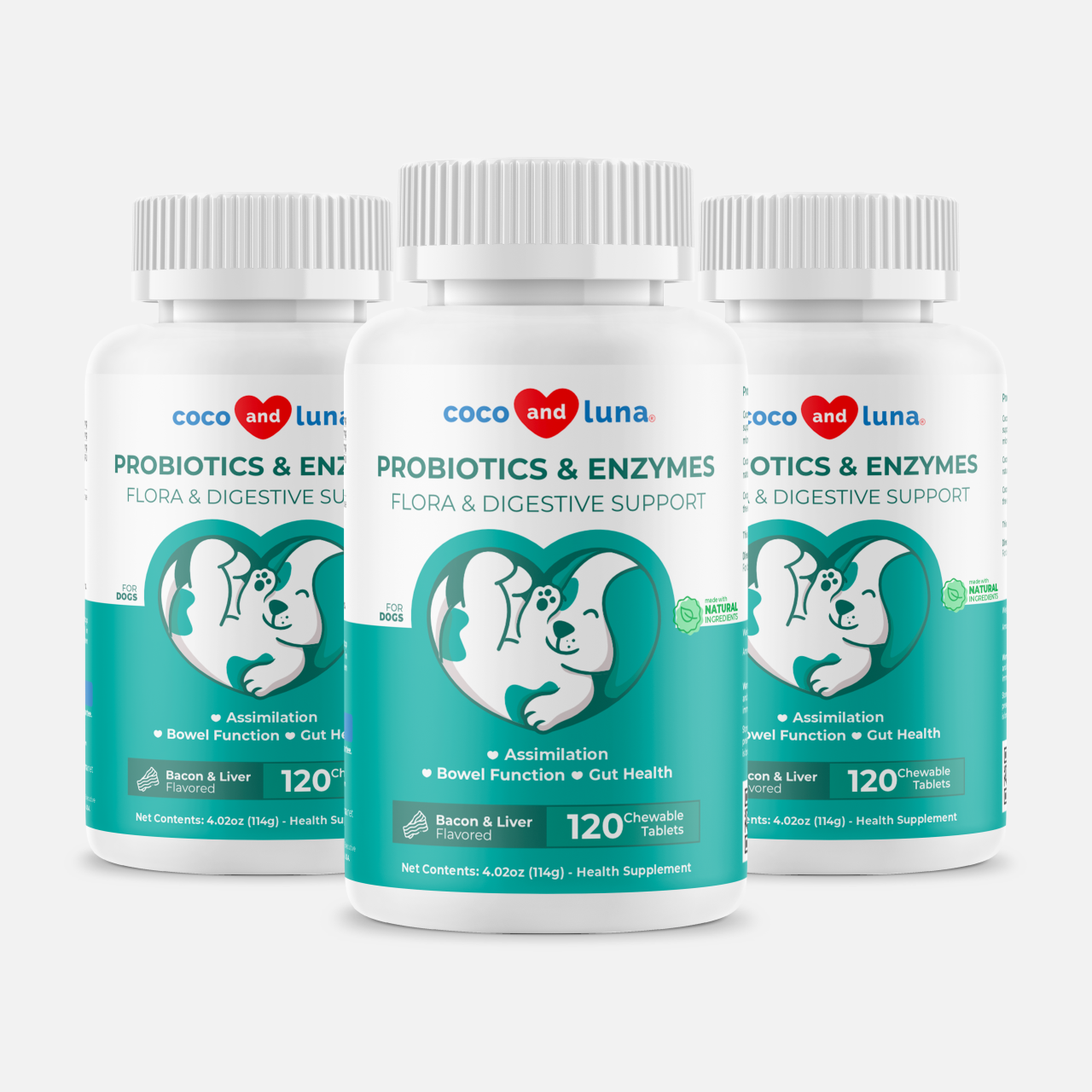 Probiotics and Enzymes for Dogs - 3 Pack (360 Chewable Tablets)