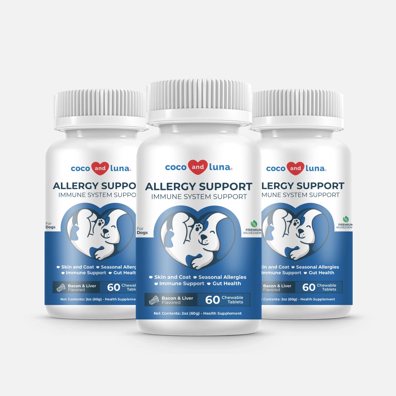 Allergy Support for Dogs - 3 Pack 60 Tablets - Coco and Luna