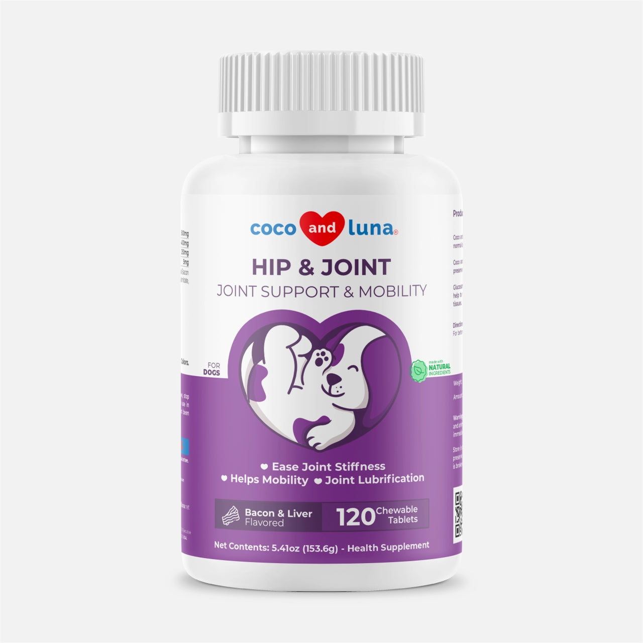 Hip and Joint Support for Dogs - 120 Chewable Tablets - Coco and Luna