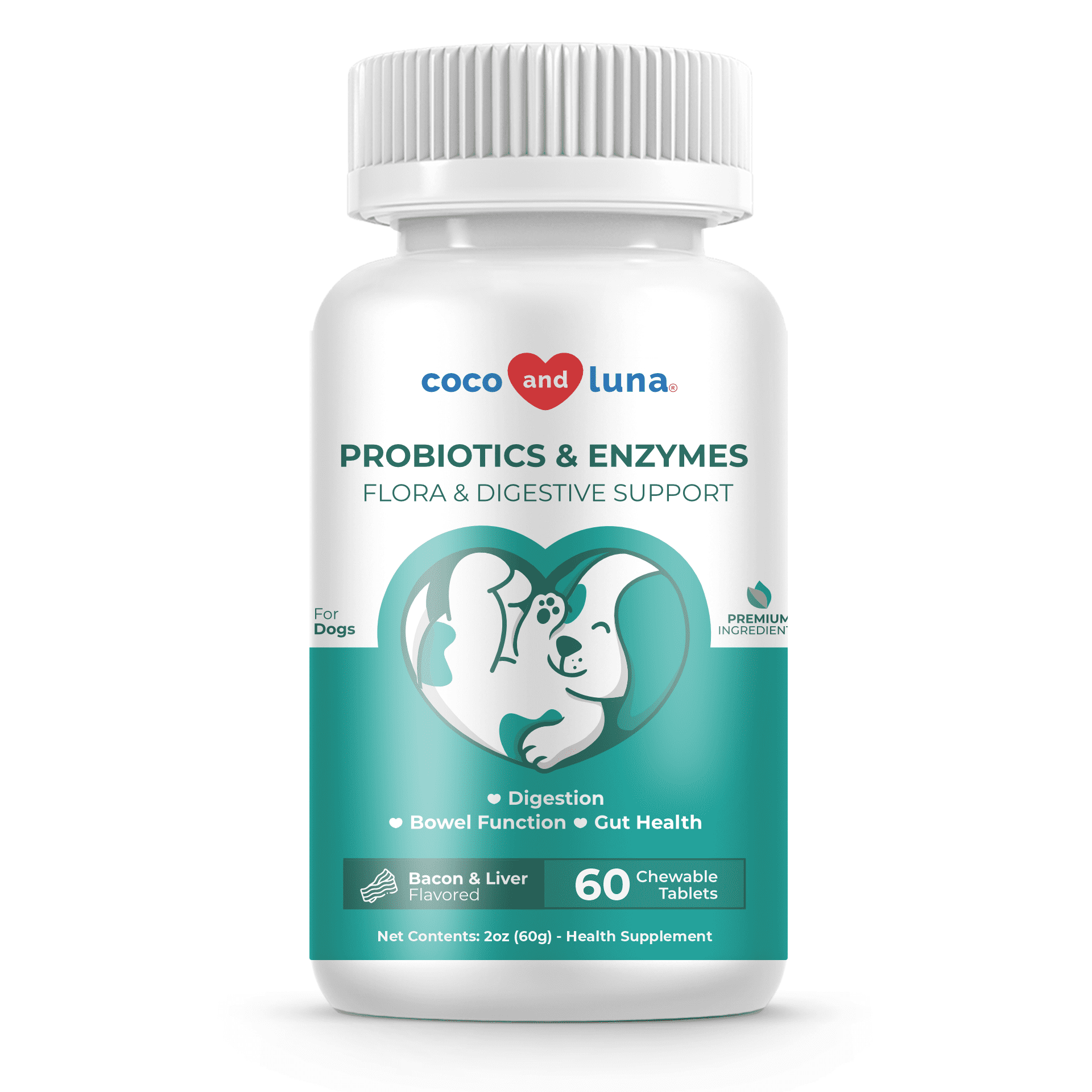 Probiotics and Enzymes for Dogs - 60 Chewable Tablets - Coco and Luna