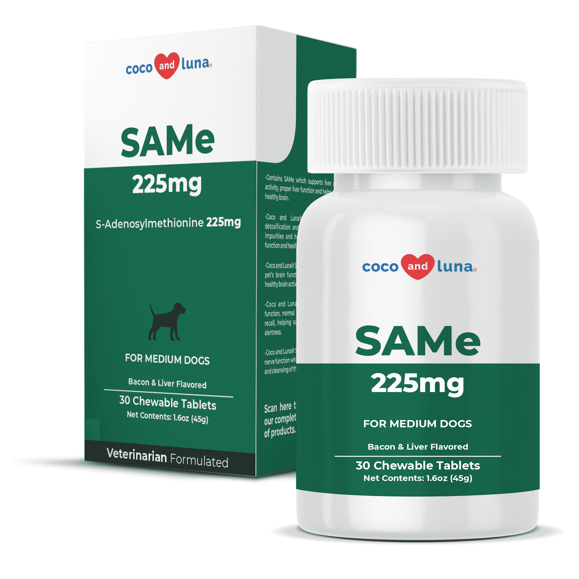 Same for Dogs - S-Adenosyl-L-Methionine, Same 225mg, Liver Supplement for Dogs, Promotes Cognitive Support and Liver Support (Veterinarian Formulated, Medium Dogs)… - Coco and Luna
