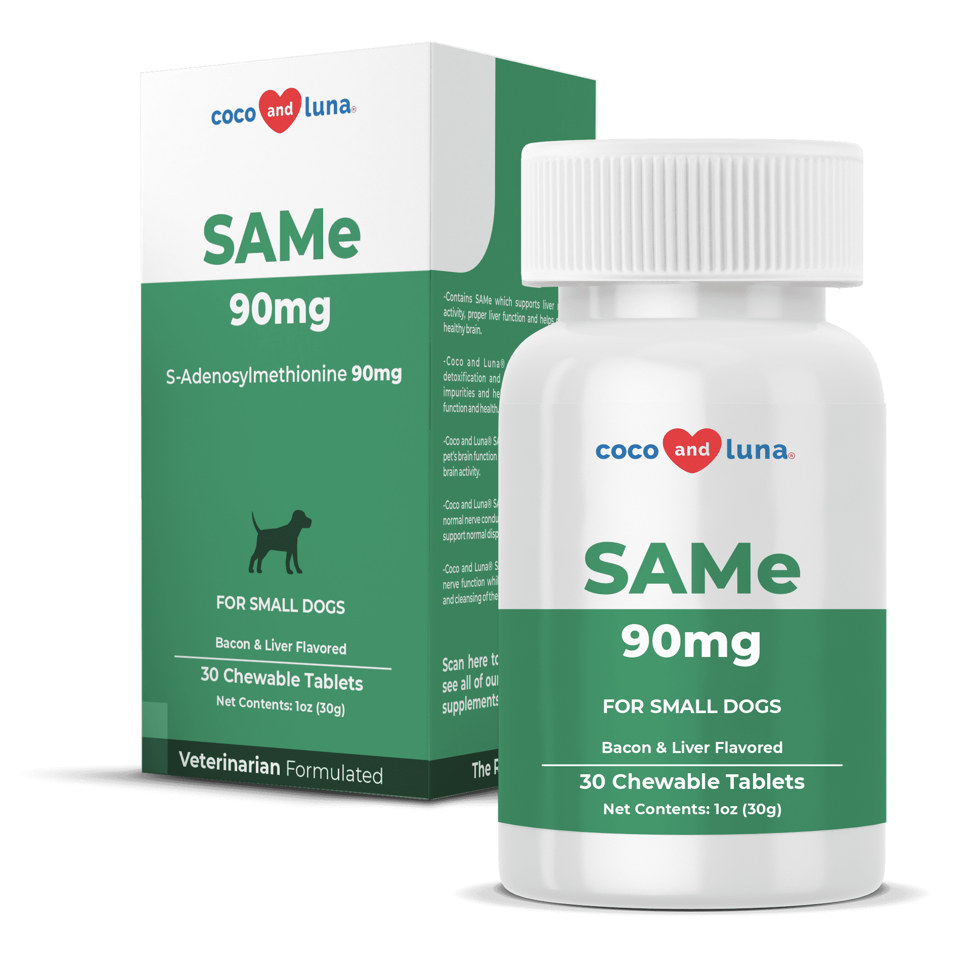 Same for Dogs - S-Adenosyl-L-Methionine, Same 90mg, Liver Supplements for Dogs, Promotes Cognitive Support and Liver Support (Veterinarian Formulated, Small Dogs) - Coco and Luna