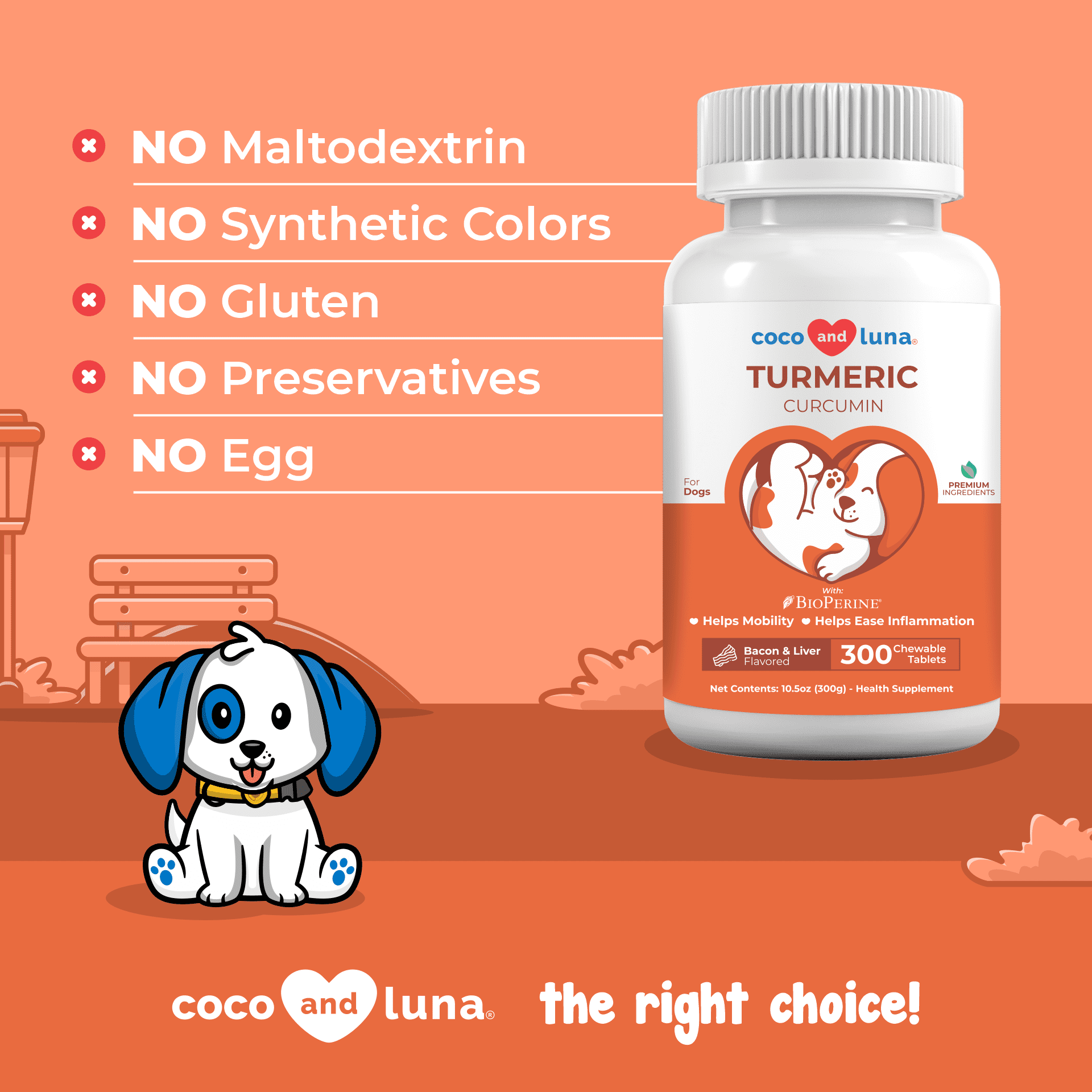 Turmeric for Dogs - 300 Chewable Tablets - Coco and Luna