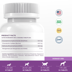 Hip and Joint Support for Dogs - 300 Chewable Tablets