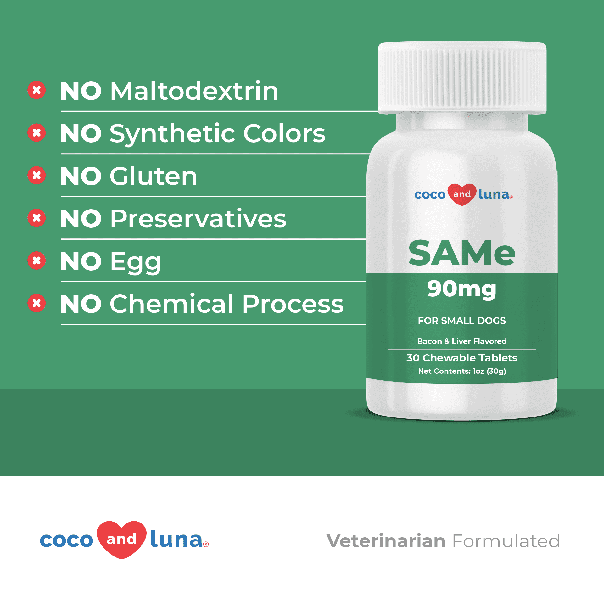 Same for Dogs - S-Adenosyl-L-Methionine, Same 90mg, Liver Supplements for Dogs, Promotes Cognitive Support and Liver Support (Veterinarian Formulated, Small Dogs) - Coco and Luna