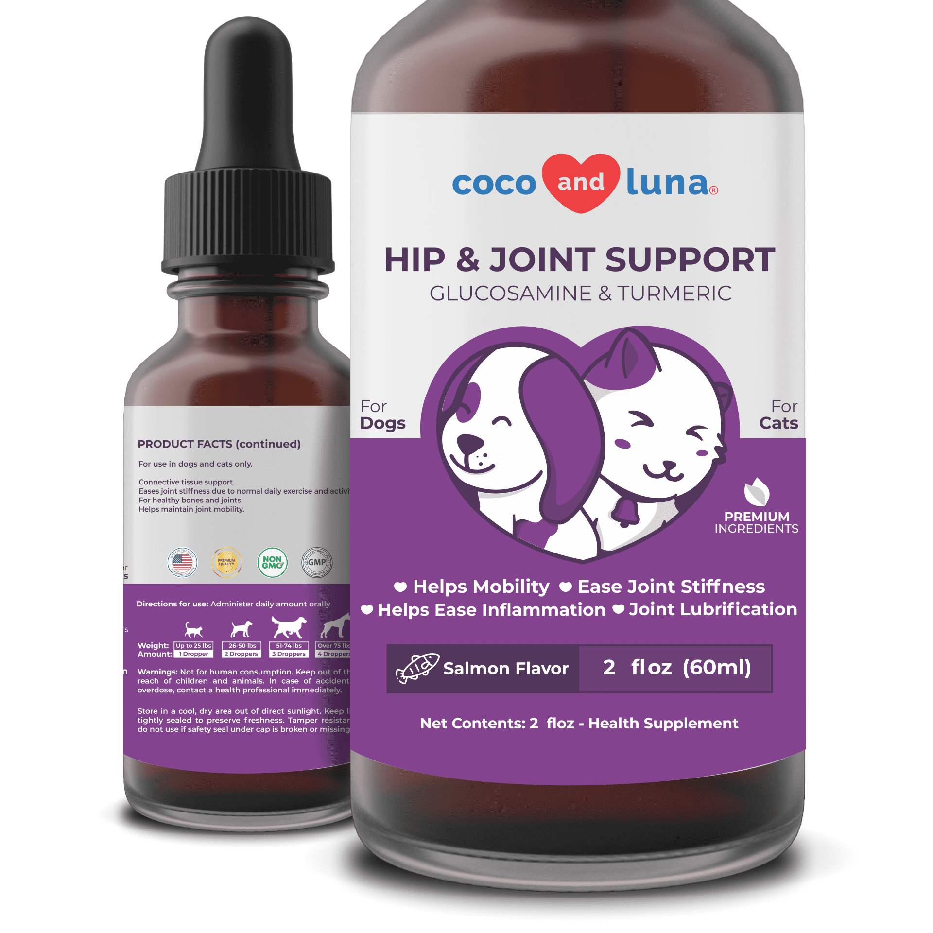 Hip and Joint Support for Dogs and Cats - 2 oz (60ml) - Coco and Luna